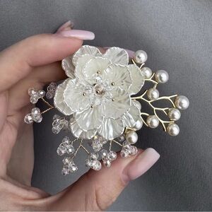 Elegant White Floral Pearl Brooch